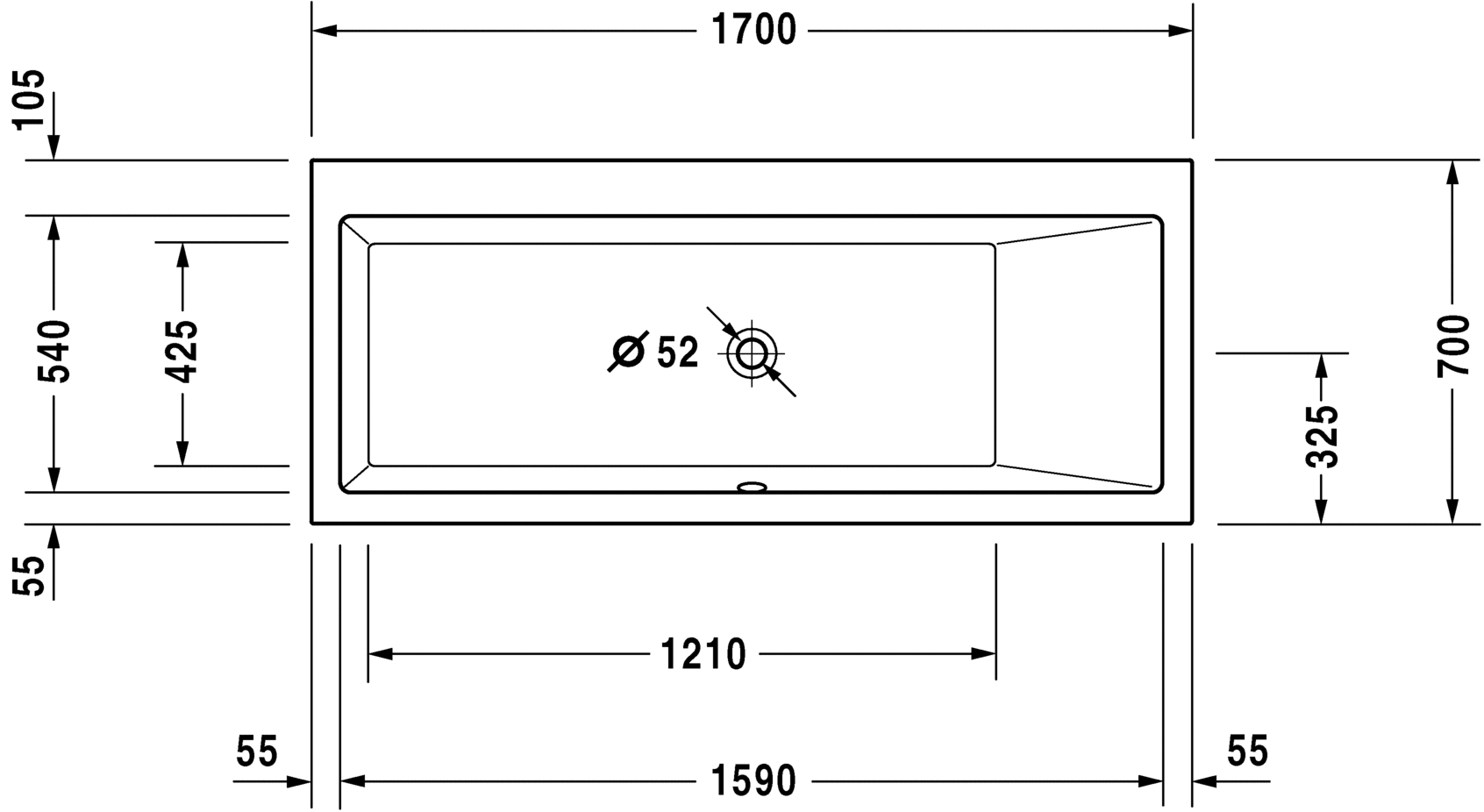 Ванна Duravit Vero 170x70 700132 схема 2