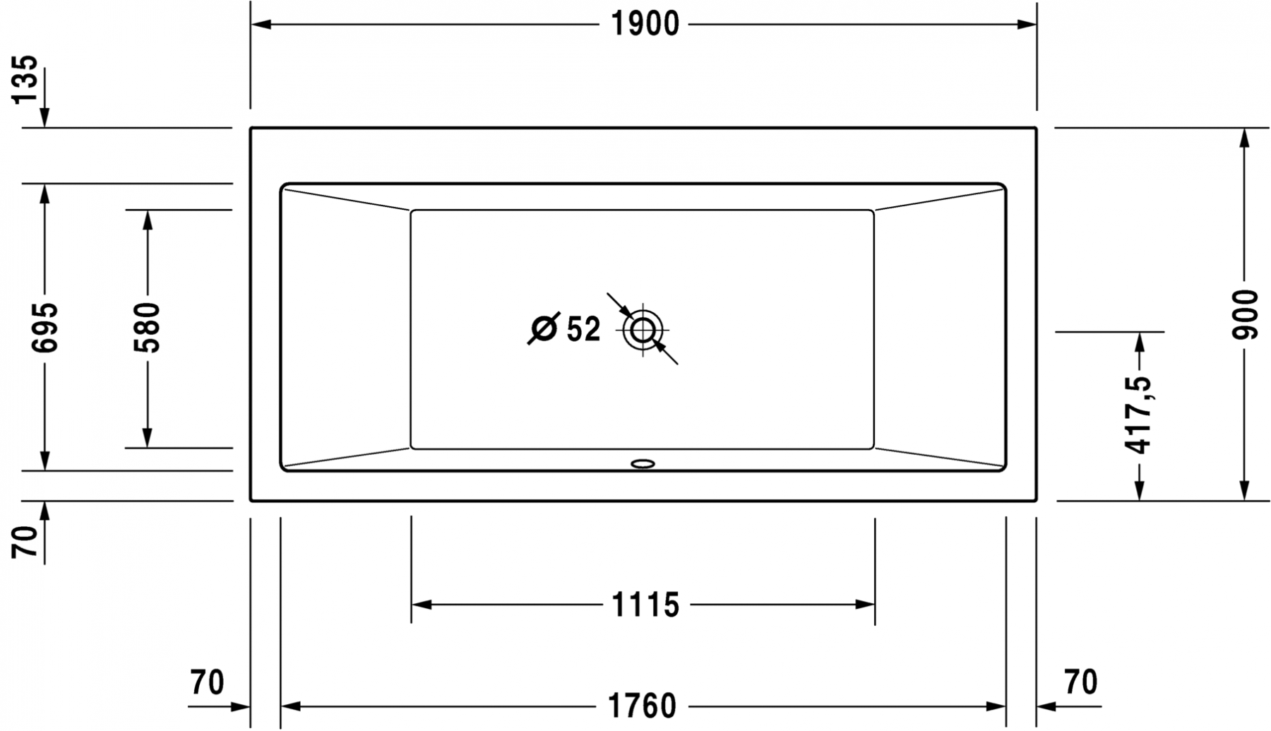 Ванна Duravit Vero 190x90 700136 схема 2