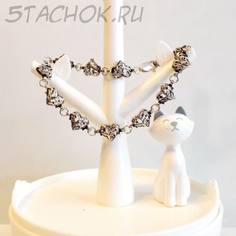 Серебряный браслет "Сердечки" черненое серебро 925 (США)