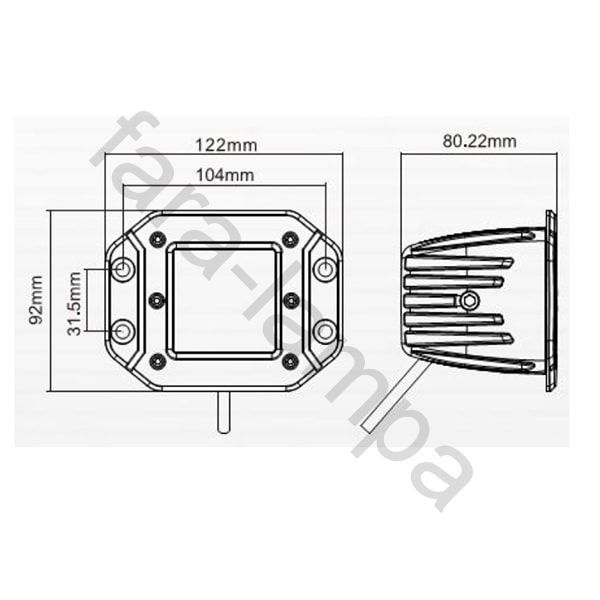 Врезная светодиодная фара 16 Ватт дальнего света