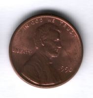 1 цент 1990 года США AUNC