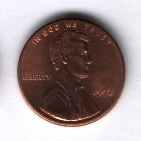 1 цент 1992 года США AUNC