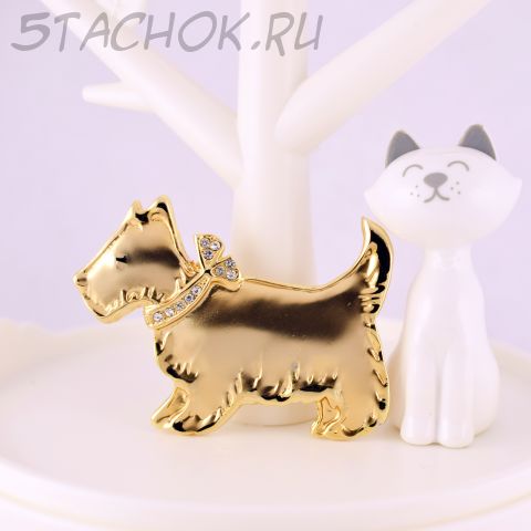 Брошь "Гламурный терьер" цвет золота (США)