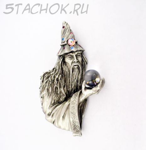 Брошь "Мерлин с шаром" цвет олова (JJ США)