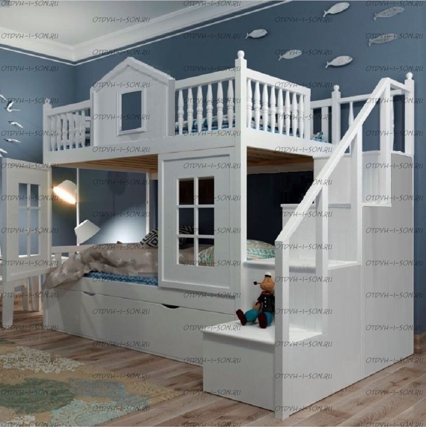 Кровать двухъярусная Домик Теремок XXL