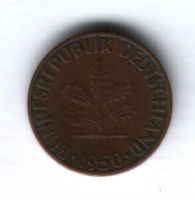1 пфенниг 1950 г. Германия ФРГ