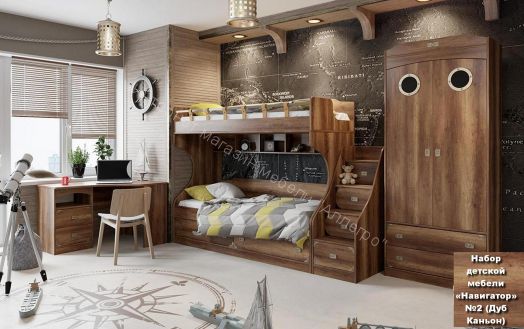 Кровать двухъярусная с приставной лестницей «Навигатор» (Дуб Каньон)