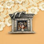 Брошь "Котик на камине" цвет олова (AJC США)