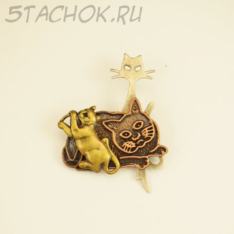 Брошь "Кот, кошечка и котенок" (США)