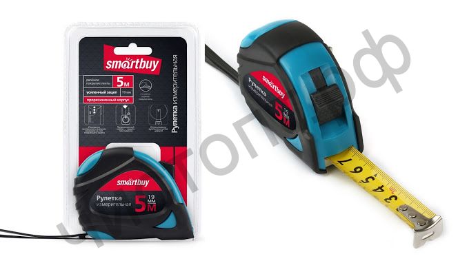 Рулетка измерит., 5мх19мм, прорезин. корпус, 2 фиксатора,  усилен. зацеп, Smartbuy Tools