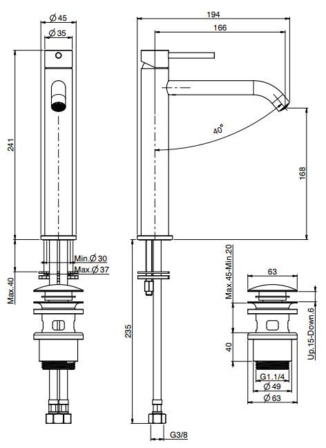 Fima carlo frattini Spillo steel смеситель для раковины F3071LINOX схема 1