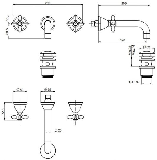 Fima carlo frattini Olivia смеситель для раковины F5001L/5 схема 1