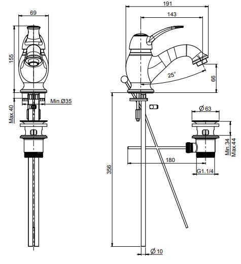 Fima carlo frattini Lamp/Bell смеситель для раковины F3301 схема 1