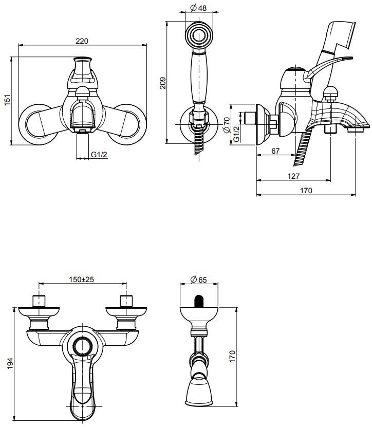 Смеситель Fima carlo frattini Lamp/Bell F3304 с ручным душем схема 1