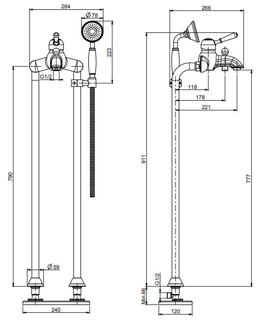 Напольный смеситель Fima carlo frattini Lamp/Bell F3304/4 для ванны с душем схема 1