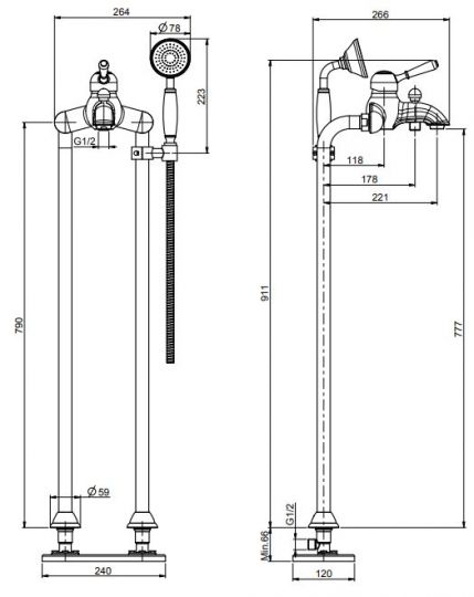 Напольный смеситель Fima carlo frattini Lamp/Bell F3304/4 для ванны с душем ФОТО