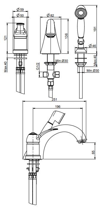 Смеситель для ванны Fima carlo frattini Lamp/Bell F3314 на 3 отверстия схема 1