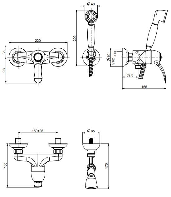 Смеситель с душевой лейкой Fima carlo frattini Lamp/Bell F3305 схема 1