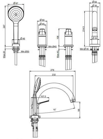 Смеситель для ванны и душа Fima carlo frattini Serie 4 F3784/4 ФОТО