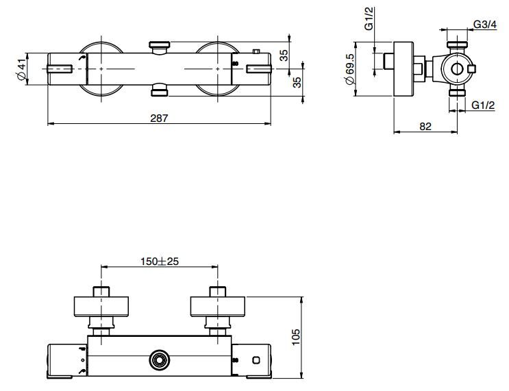 Fima carlo frattini Fimatherm смеситель для ванны или душа F4085/1 схема 1