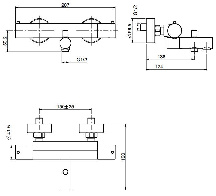 Fima carlo frattini Fimatherm смеситель для душа F4284/1 схема 1