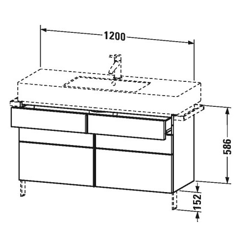 Вместительная тумба под раковину с 6 ящиками Duravit Vero VE6415 120x44,6 схема 1