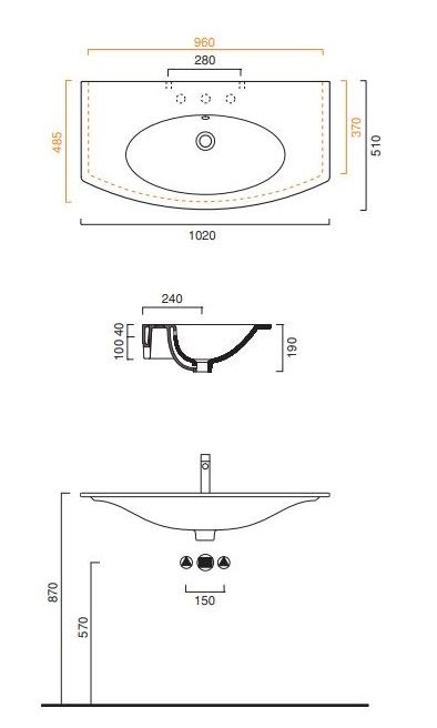 Раковина Catalano Velis 1102VL00 102х51 схема 1