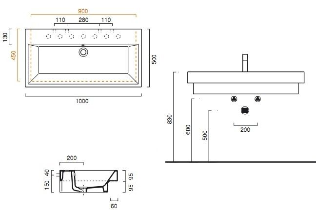 Раковина Catalano Zero 110ZE00 100х50 схема 1