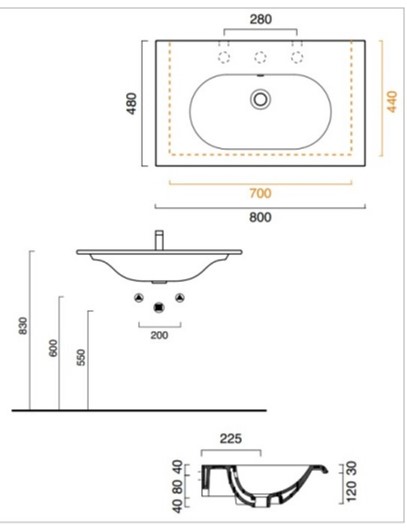 Раковина Catalano Sfera 180SN00 80х48 схема 1