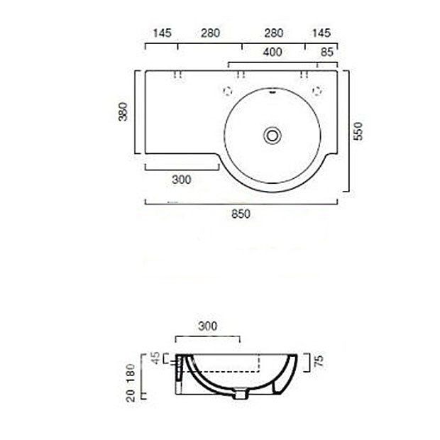 Раковина Catalano Sfera 185DC100 + 5PA85C100 85х55 схема 1