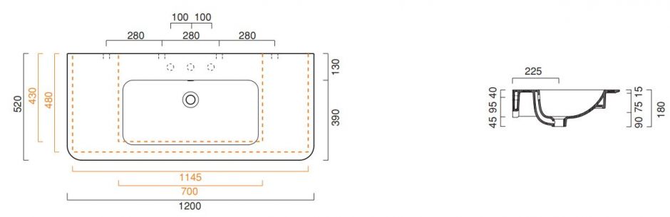 Подвесная или мебельная раковина Catalano Green 1120GRUP00 120х52 ФОТО