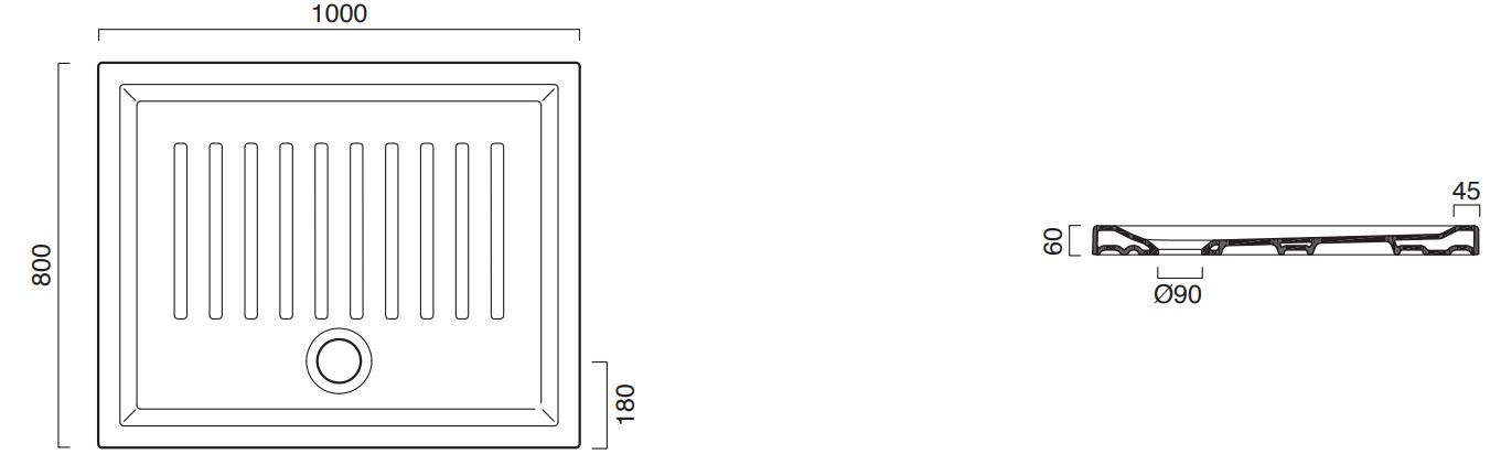 Поддон для душа Catalano 180100H600 100х80 схема 1