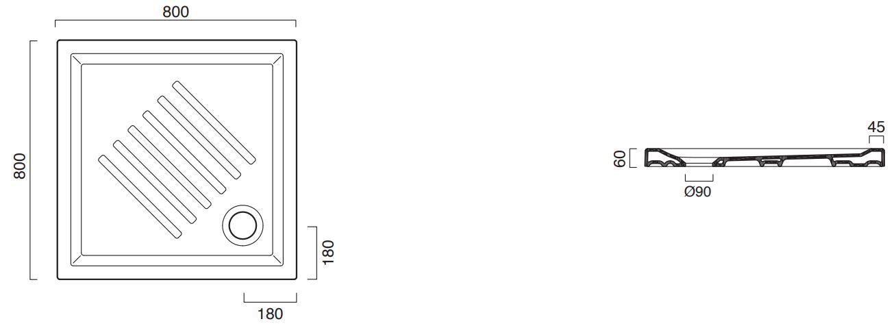 Поддон в душ Catalano 18080H600 80х80 схема 1