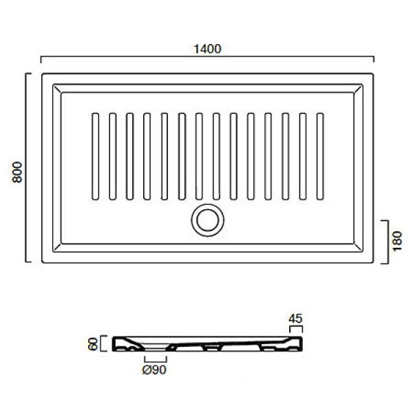 Поддон в душ Catalano 180140H600 140х80 схема 1