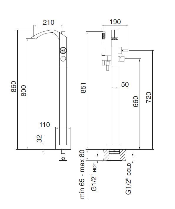 Смеситель для ванны и душа Treemme Arche 203 схема 1