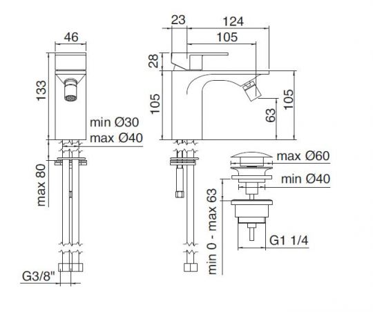 Treemme Ran смеситель для биде 2220 схема 1