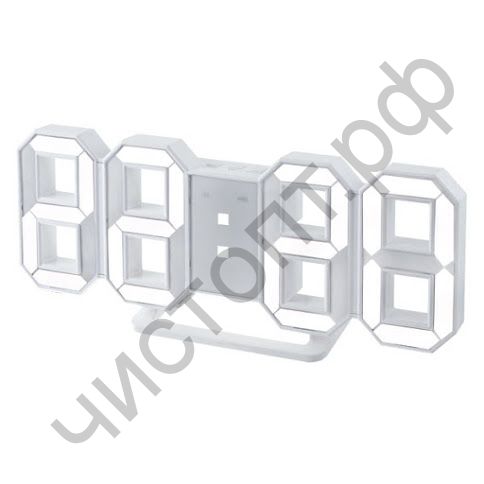 Часы  эл. сетев. Perfeo LED "LUMINOUS", будил., настол/настен. , белый корп / белая подсве питан. USB (PF-5200) (5В)