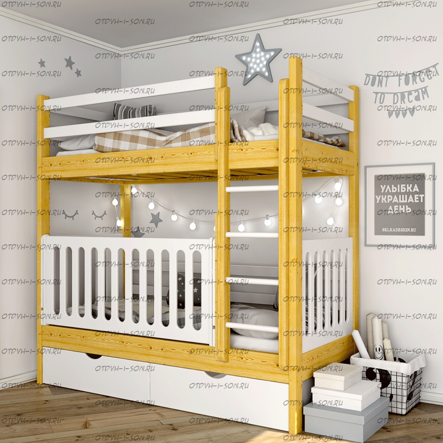 Кровать двухъярусная Малинка Люкс №8 с автобортом