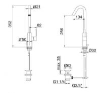 Смеситель Treemme X-CHANGE MONO для раковины 7610CM схема 2