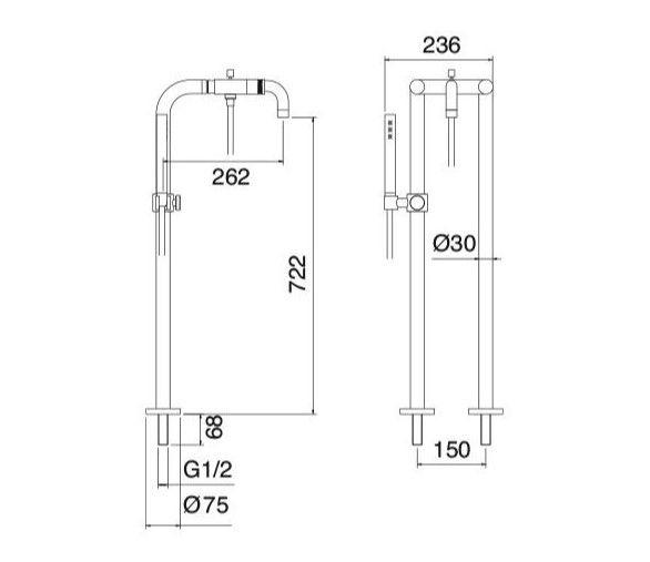 Смеситель отдельностоящий для ванны Treemme X-CHANGE 7284XR схема 1