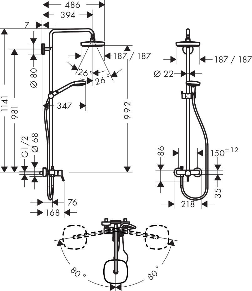 Душевая система с тропическим душем Hansgrohe Croma Select E Showerpipe 180 2jet 27258400 ФОТО