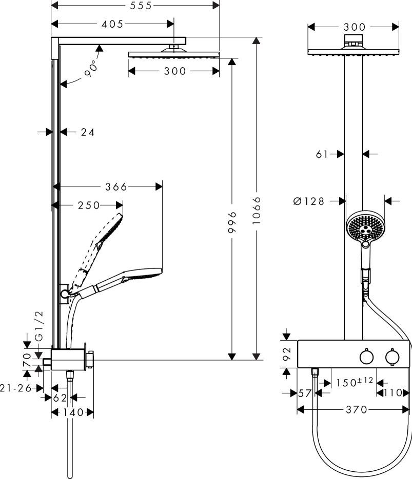 Душевая система с тропическим душем Hansgrohe Raindance E Showerpipe 300 1jet 27361000 ФОТО