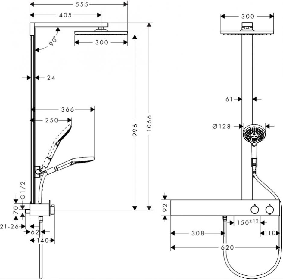 Душевая система с тропическим душем Hansgrohe Raindance E Showerpipe 300 1jet 27363000 ФОТО