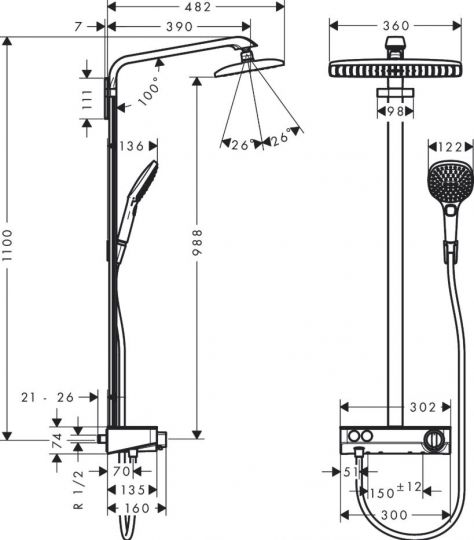 Душевая колонна с тропическим душем Hansgrohe Raindance E Showerpipe 360 1jet 27288 ФОТО