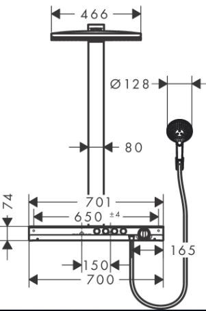 Душевая колонна с тропическим душем Hansgrohe Rainmaker Select Showerpipe 460 3jet 27106400 схема 4