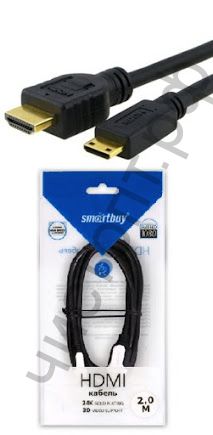 Кабель HDMI папа на mini HDMI папа ver. 1.4b  A-M/C-M, 2,0 m  (24K) Smartbuy в пакете (К320)/60/