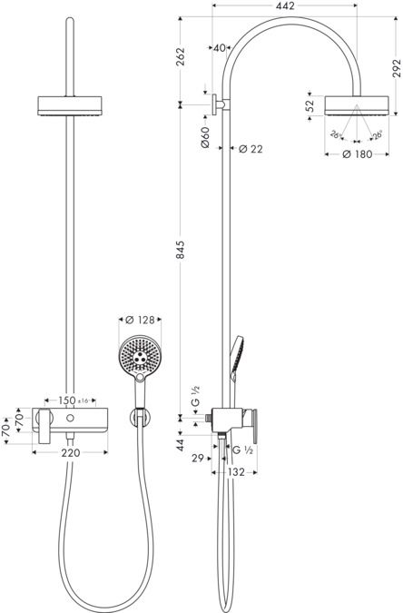 Душевая стойка с тропическим душем Hansgrohe AXOR Citterio 39620000 схема 3