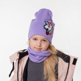 ШВ19-04911772 Шапка двухслойная трикотажная с единорогом из пайеток, сиреневый