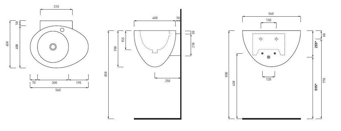 Подвесная раковина Cielo Le Giare LGLS56 56х45 схема 1