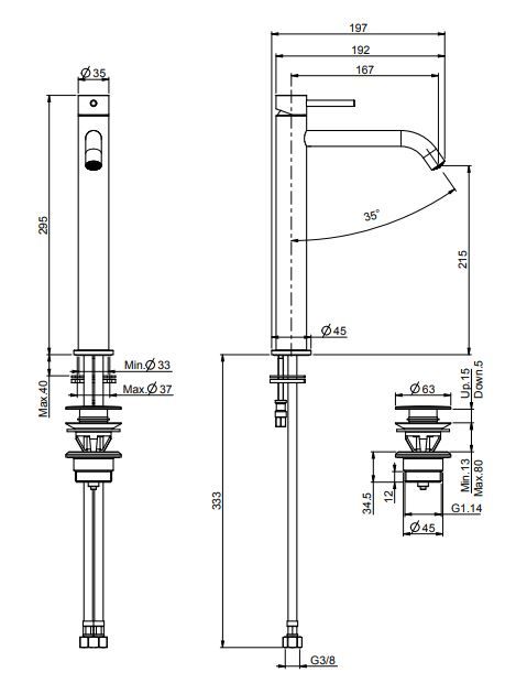 Fima carlo frattini Spillo Tech смеситель для раковины F3031/HXSG схема 1